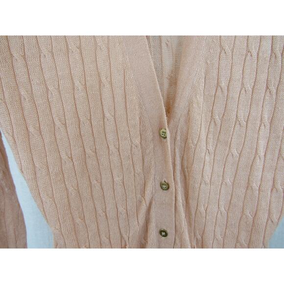 J.Crew Small 100% Linen Peachy Pink Lightweight Open Knit Cardigan Cable Knit - Picture 3 of 5